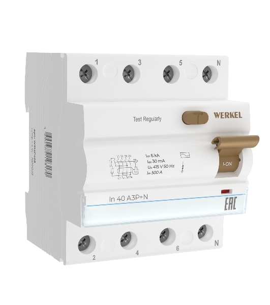 Устройство защитного отключения Werkel 3P+N 40 A 30 mА  АС  6 kА W914P406
