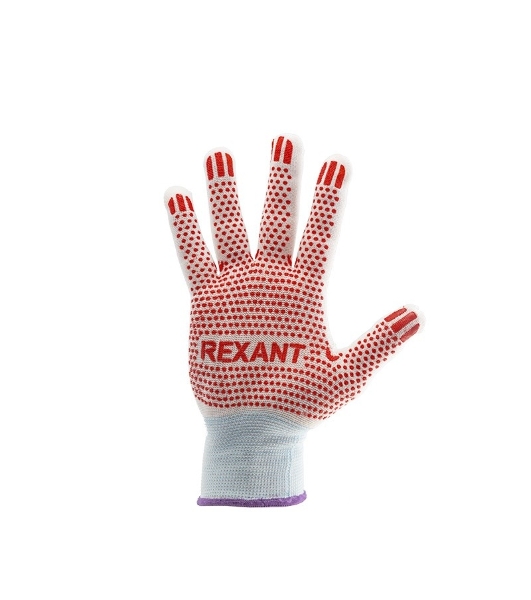 Перчатки Rexant х/б белые нейлоновые ('Точка' ПВХ)