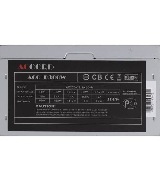 Блок питания Accord AACC-P300W, 300Вт, 80мм, серый