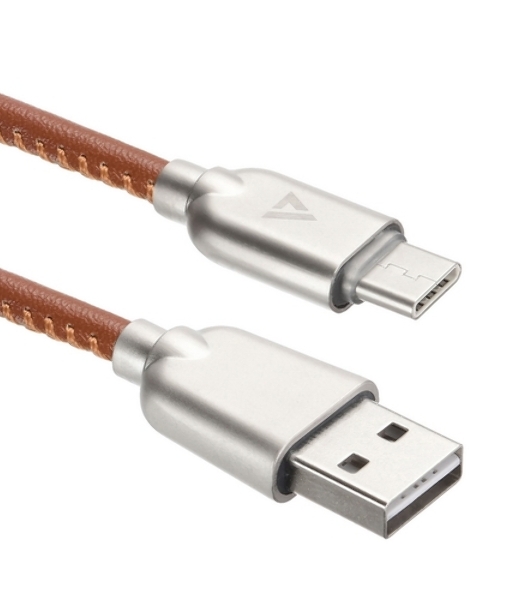 Кабель USB ACD-Allure Type-C ~ USB-A Кожа, 1м, коричневый