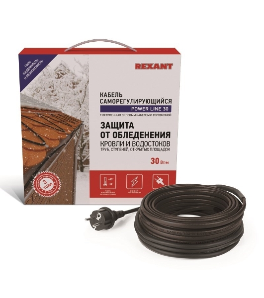 Саморегулируемый греющий кабель Rexant POWER Line 30SRL-2CR 5M (5м/150Вт)