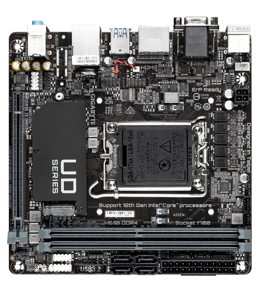 Материнская плата Gigabyte H610I DDR4, LGA 1700, Intel H610, 2xDDR4, 4xSATA, 1xM.2, 1xPCIe 4.0 x16, 1xHDMI, 1xVGA, 2xDP, 1x 1Gb LAN, 2xUSB-A 3.2 Gen 1, 4xUSB-A 2.0, 3x 3.5 мм, 7.1, Mini-ITX