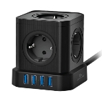 Сетевой фильтр Cablexpert Tower, TWR-5-U4-B-3, 5 р, 10А, 4хUSB, 3.1А, 3 м, ур.защиты 4+, черный, коробка, фото 1