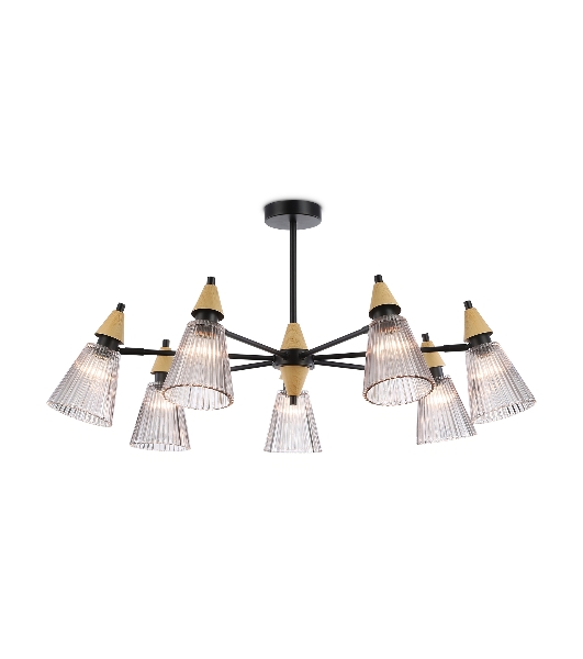 Люстра Ambrella light LH58116/7 BK/LW/SM черный/светлое дерево/дымчатый E14*7 max 40W D750*390