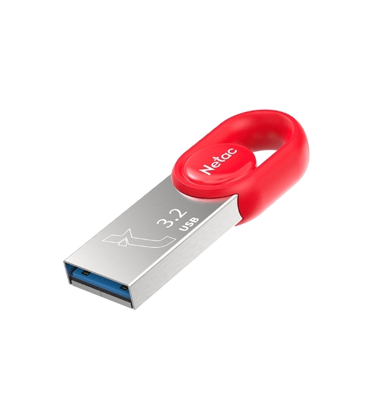 Флешка USB Netac UM2 (NT03UM2N-128G-32RE), 128Gb, USB 3.0, R/W 130/50, серебристый/красный