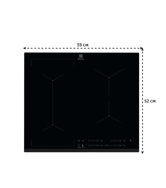 Индукционная варочная панель Electrolux CIV634 на 4 конфорки, cтеклокерамика, мощность: 7200 Вт, независимая установка, слайдерное управление,размеры (ШхГ): 59x52 см