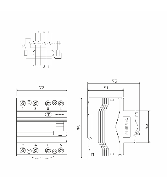 Устройство защитного отключения Werkel 3P+N 25 A 30 mА  АС  6 kА W914P256
