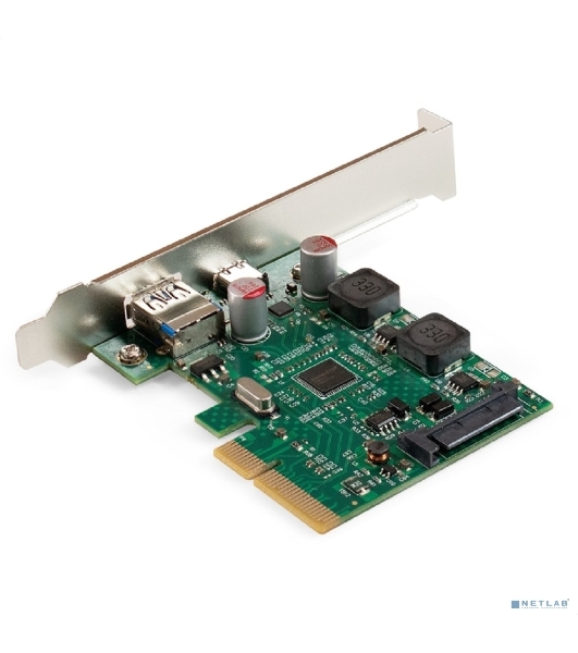 Контроллер ExeGate EXE-313-1A1C (PCI-E x4 v3.0, USB3.2 Gen2 1xType-A + 1xType-C ext., SuperSpeed+ скорость до 10 Гбит/с, разъем доп.питания, ASMedia Chipset ASM3142)