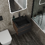 Тумба под раковину Bau Stil Loft black brushed, раковина кварцевая BAU Stil 50, черный металлик, смеситель Dream Black, черный, фото4