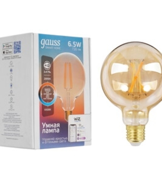 Лампа cветодиодная Gauss Smart Home Filament G95 7W 740lm 2500К E27 диммируемая LED