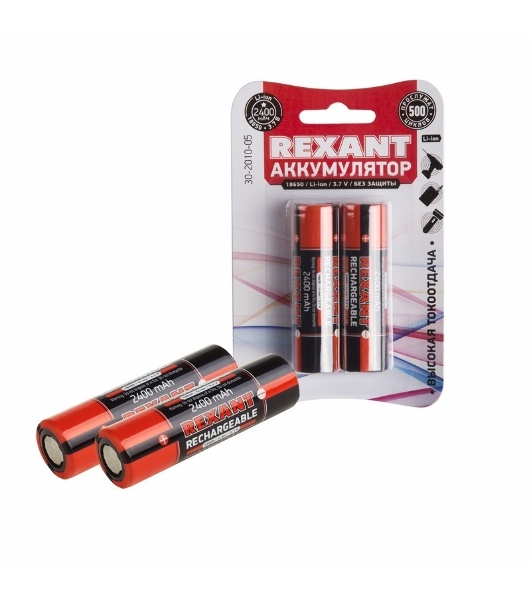 Аккумулятор Rexant 18650 unprotected Li-ion 2400 mAh 3.7 В