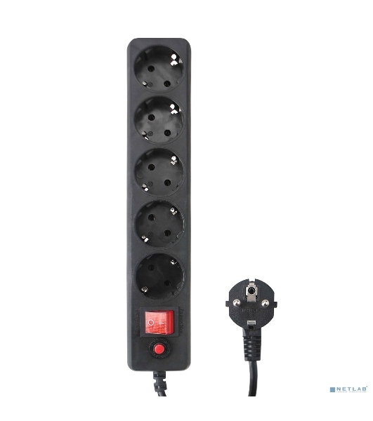 Сетевой фильтр Гарнизон EHLB-1, 5 р, 10А 1.8 м черный