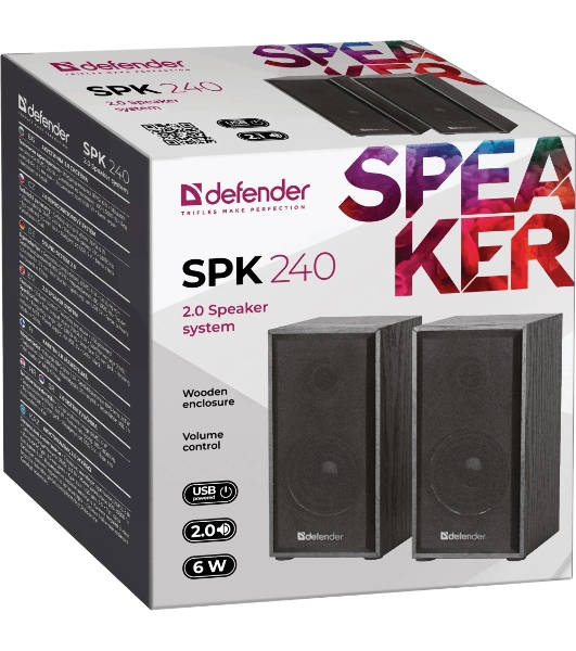 Акустическая система Defender SPK-240 2.0 черный (2x3 Вт, USB пит, раз. д. науш.)