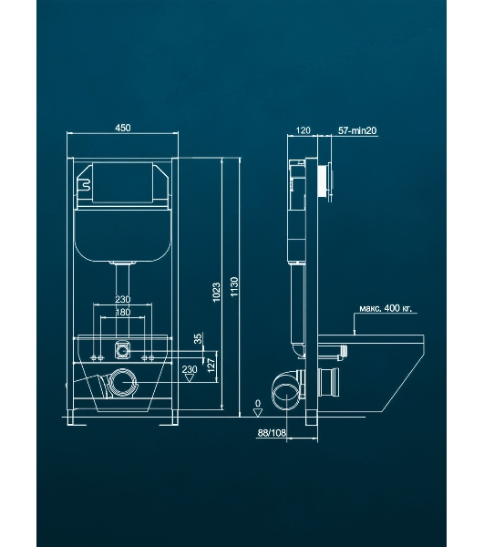 Комплект BAU 6 в 1: рамная инсталляция BAU NEO 45, унитаз подвесной безободковый вихревой со скрытым сливом Bau Stil Hurricane-5, сиденье дюропласт микролифт, кнопка смыва BAU Hotel , белый глянец