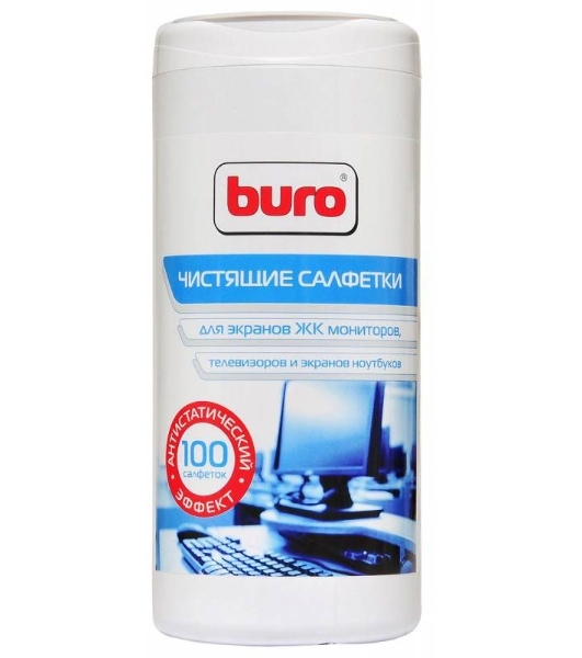Салфетки Buro BU-Ascreen для экранов мониторов/плазменных/ЖК телевизоров/ноутбуков туба 100 шт влажных