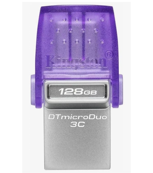 Флешка USB Kingston DataTraveler microDuo 3C (DTDUO3CG3/128Gb), 128Gb, USB 3.2 Gen 1/Type-C, R/W 200/15, фиолетовый