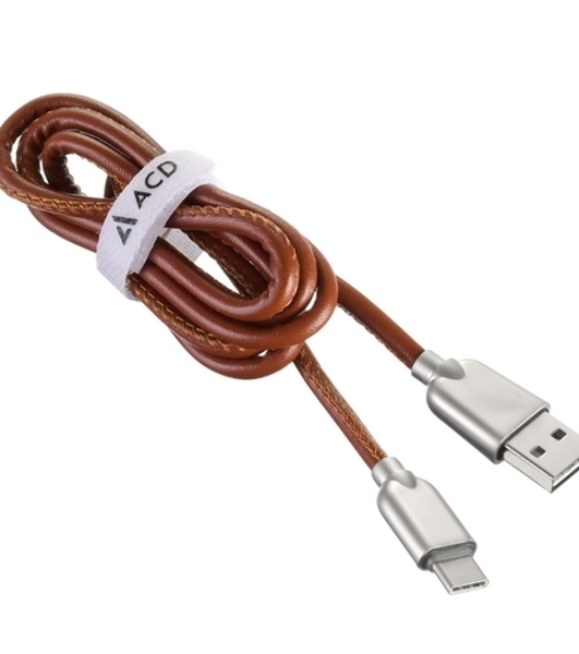 Кабель USB ACD-Allure Type-C ~ USB-A Кожа, 1м, коричневый