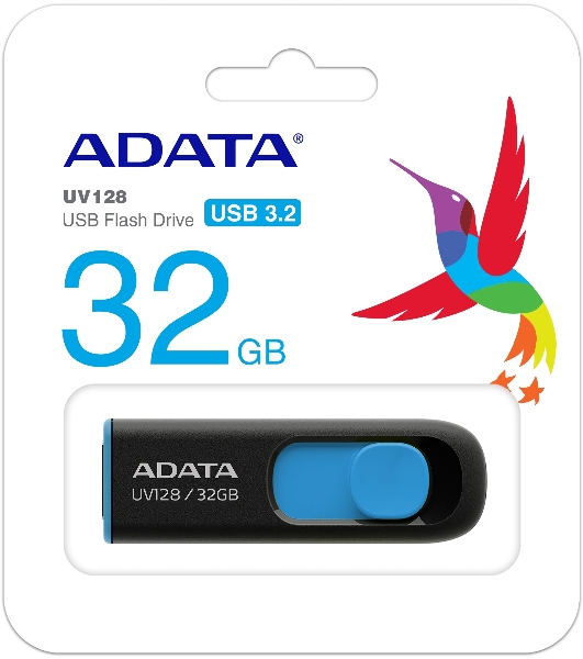 Флешка USB ADATA UV128 (AUV128-32G-RBE), 32Gb, USB 3.0, R/W 100/30, черный/синий