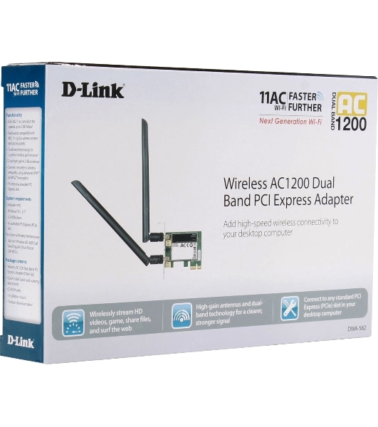 Сетевой адаптер WiFi D-Link DWA-582/RU/10/B1A DWA-582 PCI Express (ант.внеш.съем) 2ант. (упаковка 10 шт)