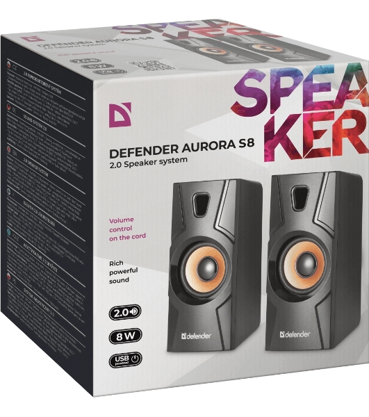 Акустическая система 2.0 Defender Aurora S8 черный, 8 Вт, питание от USB