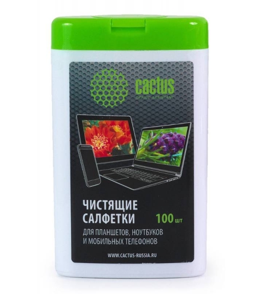 Салфетки Cactus CS-T1005 Туба с чистящими салфетками для планшетов, ноутбуков и моб.телефонов,100 шт