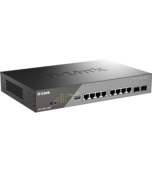Коммутатор D-Link DSS-200G-10MP/A1A, 8×1 Гбит/с + 2×1 Гбит/с SFP, настраиваемый
