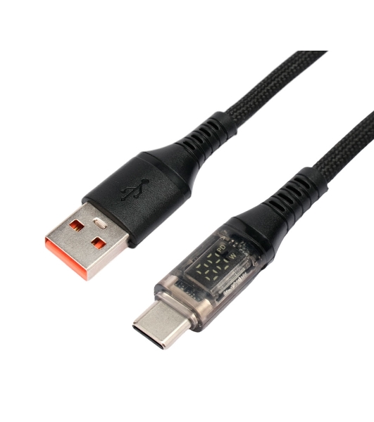 Кабель USB2.0 Cablexpert CCP-USB2-AMCM-SCR-1M, AM/Type-C, 6A, 66Вт, QC3.0, дисплей, оплетка, медь, 1м, черный, пакет