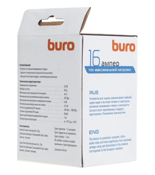 Сетевой фильтр Buro 100SH-W (1 розетка) белый, коробка