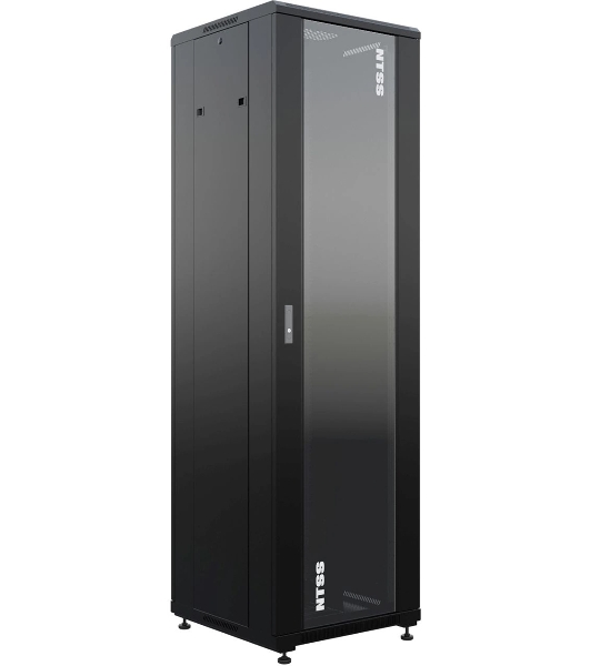 Шкаф коммутационный NTSS Премиум (NTSS-R42U6060GS-BL) напольный 42U 600x600мм пер.дв.стекл металл 900кг черный 510мм 86кг 1987мм IP20 сталь