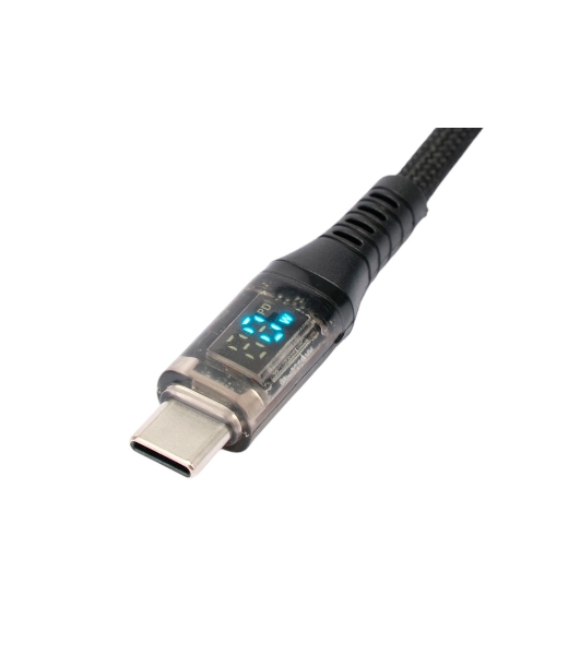 Кабель USB2.0 Cablexpert CCP-USB2-AMCM-SCR-1M, AM/Type-C, 6A, 66Вт, QC3.0, дисплей, оплетка, медь, 1м, черный, пакет