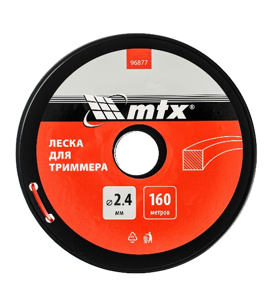 Леска для триммера MTX квадрат 2,4 мм х 160 м, на катушке