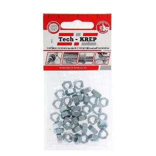 Гайка шестигранная М6 цинк. DIN 934 (уп. 40 шт) пакет Tech-Krep 103025