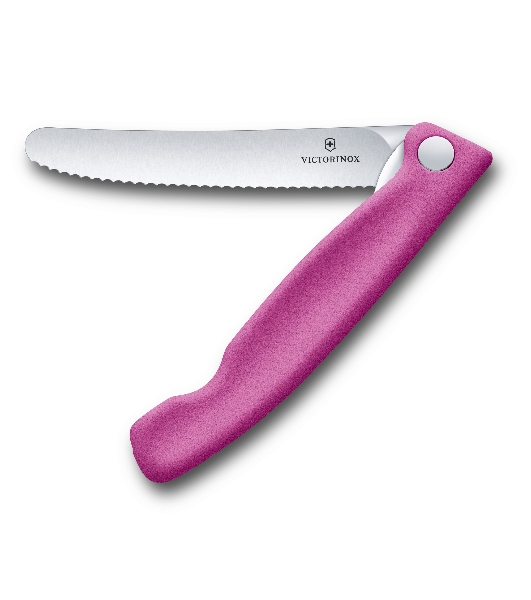 Нож кухонный Victorinox Swiss Classic (6.7836.F5B) стальной для овощей лезв.110мм серрейт. заточка розовый блистер