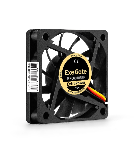 Вентилятор для корпуса ExeGate ExtraPower EP06010B3P черный, 60 мм, 3000 об/мин, 24 дБ, 3 pin