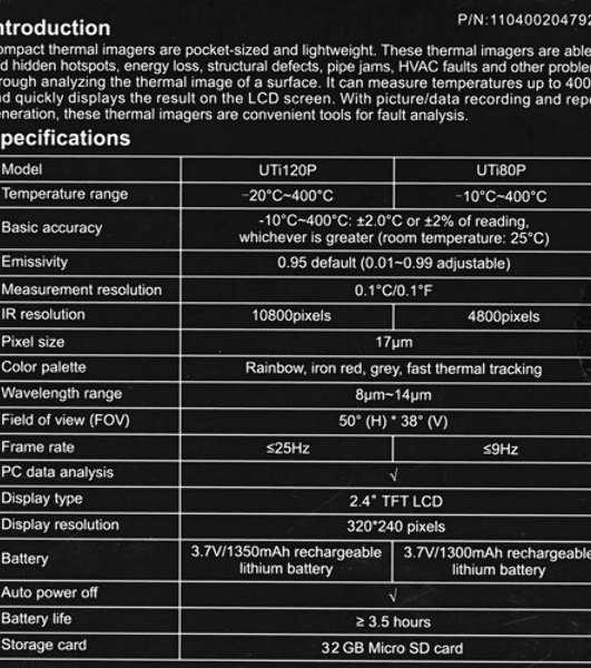 Тепловизор UTi120P, 120 * 90, -20°C~400°C, 25Гц