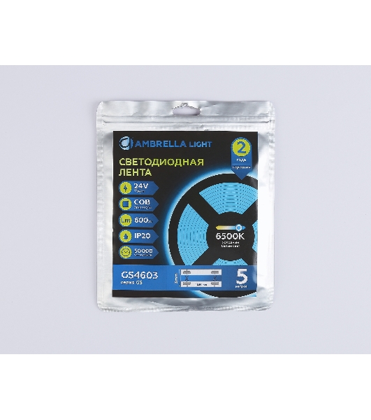 Светодиодная лента Ambrella light GS4603 COB 384Led/ 7W m/ 24V IP20 6500K/ 5m*3mm*2mm (2 конт.)