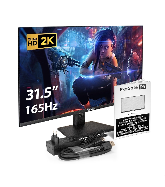 Монитор 31.5' ExeGate SmartView ES3207A IPS 2560x1440, 75 Гц, 1 мс, 16:9, 300 кд/м², HDMI 1.4, DP 1.2, USB, 3.5 Jack, динамики (2x3 Вт), FreeSync, Flicker-free, Low Blue Light, Pivot, VESA 100x100, черный