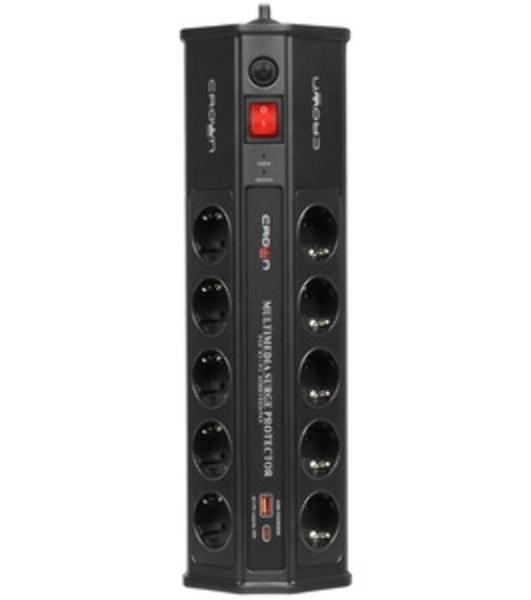 Сетевой фильтр CROWN CMPS-11 черный, 10 розеток, 3 м