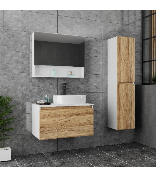 Комплект для ванной, 3 предмета (Тумба Bau Dream Blackwood 80, раковина BAU Nimb 50х36, смеситель для раковины высокий Hotel Black, черный)