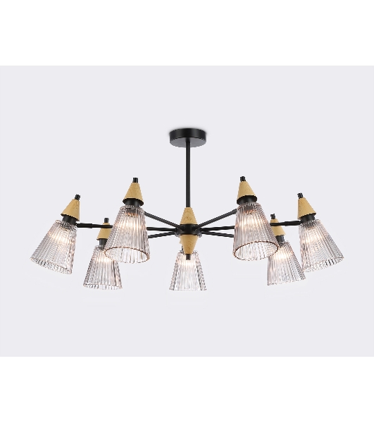 Люстра Ambrella light LH58116/7 BK/LW/SM черный/светлое дерево/дымчатый E14*7 max 40W D750*390