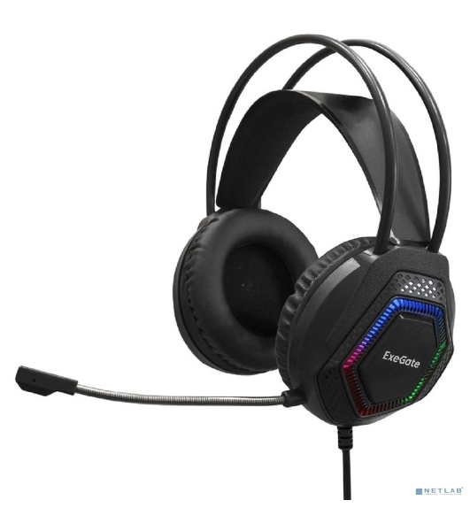 Гарнитура Exegate Cosmos HS-704GL чёрный, проводная, USB, виртуальный звук 7.1, подсветка