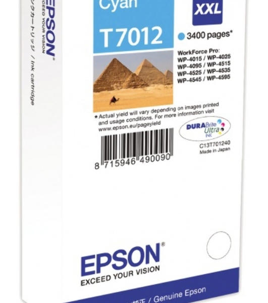 Картридж струйный Epson T70124010 голубой (3400 стр.) для WorkForce WP-4015DN WP-4015, WP-4025DW WP-4025, WP-4095DN WP-4095, WP-4515DN WP-4515, WP-4525DNF WP-4525, WP-4535DWF WP-4535, WP-4595DNF WP-4595
