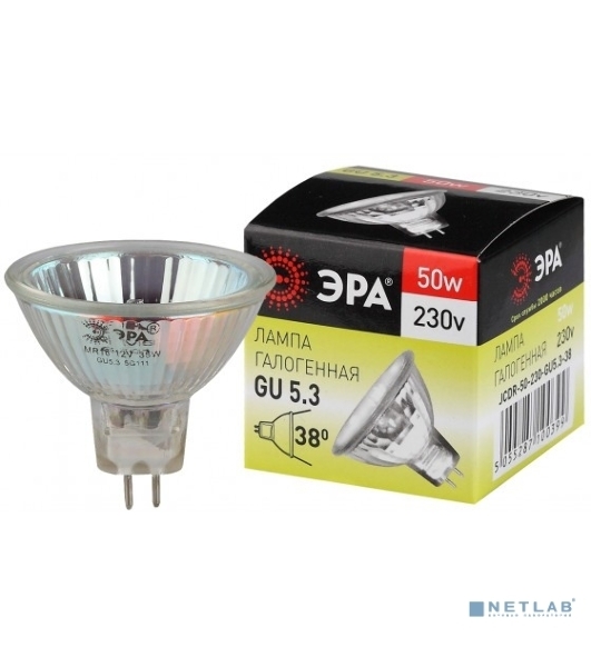 Лампа галогенная ЭРА GU5.3-JCDR (MR16) -50W-230V-Cl(10/200/6000)