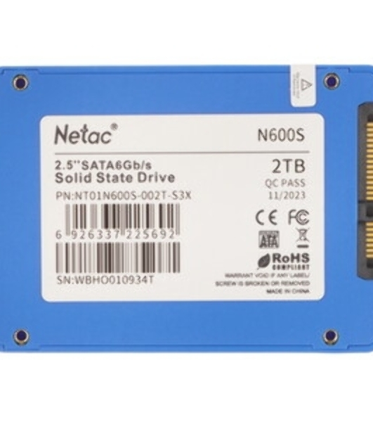 Накопитель SSD Netac N600S, 2Tb, SATA III, 2.5', R/W 560/520