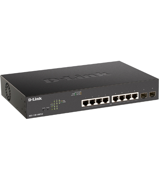 Коммутатор D-Link DGS-1100-10MPV2/A3A, 8×1 Гбит/с + 2×1 Гбит/с SFP, настраиваемый