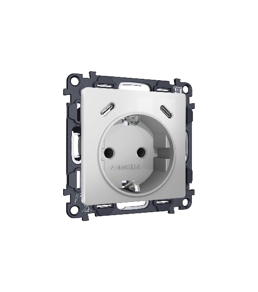 Комплект механизма электрической розетки 2USB С+C 20W с/з на винтовых зажимах 16A-250V ALFA Серебро глянец QUANT (AP4105, VM165) MA410510