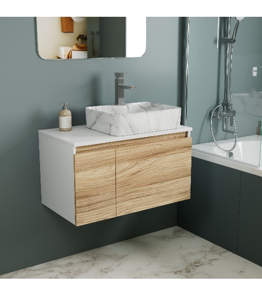 Комплект: тумба Bau Dream Blackwood 80, раковина прямоугольная BAU Cerama 48х37, мрамор, смеситель Hotel Stil, нерж сталь
