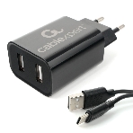 Сетевое зарядное устройство Cablexpert MP3A-PC-37 USB 2 порта, 2.4A, черный + кабель 1м Type-C, фото2