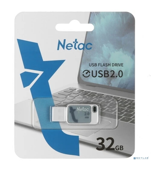 Флешка USB Netac UA31 (NT03UA31N-032G-20BL), 32Gb, USB 2.0, R/W 110/45, синий/белый