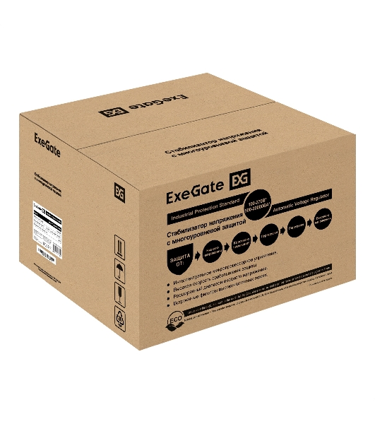Стабилизатор напряжения настенный ExeGate Master Turbo AVS-20000 (20000ВА, вход 100-265В, цветной дисплей, выход 220В±8%, КПД 98%, 5 уровней защиты, задержка, усиленный метал.корпус, 1*Schuko+клем.колодка, RTL)